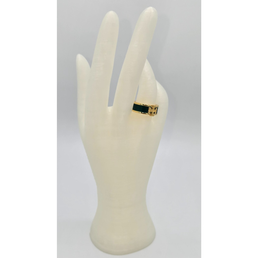 Tory Burch Kira Green Enamel w/Raised Gold Logo Ring Size 7 NWOT w/Dust Bag